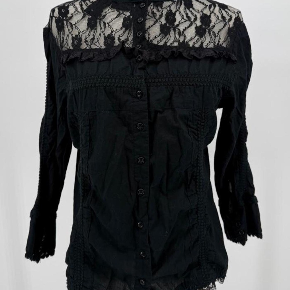 Mix It Black Lace Blouse Floral Victorian Ruffle Whimsygoth Top Large